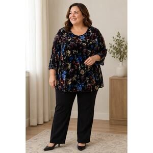 Catherines women's Multicolor Burnout-Velvet Blouse size 1X